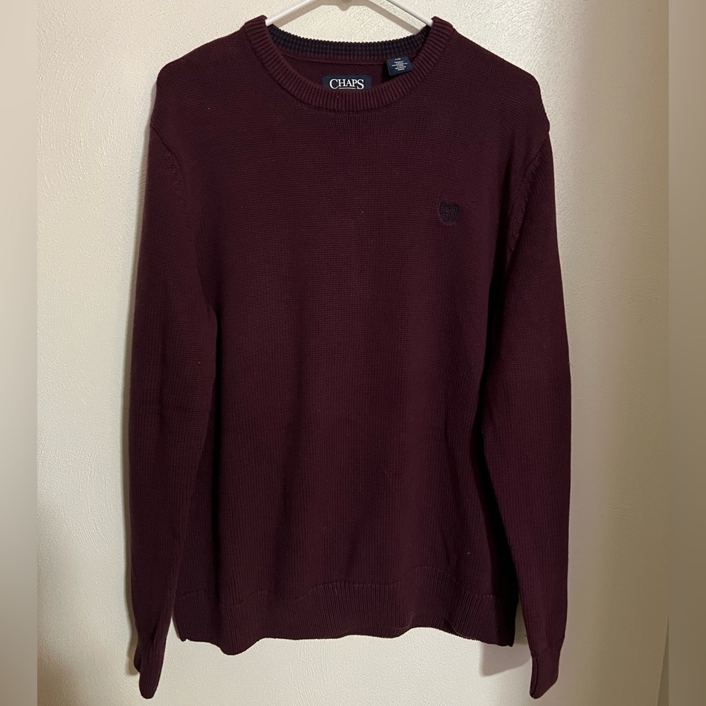 CHAPS Classic Knit Crewneck‎ Casual Sweater Maroon Navy Blue Men's Size XL GUC
